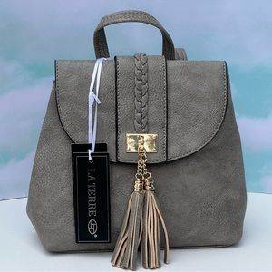 Gray Mini Vegan Leather Backpack Purse